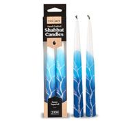 Zion Judaica - Juego de velas multicolor Shabbat gruesas y cónicas de 7.5 pulgadas, velas artísticas hechas a mano, paquete doble (3 paquetes dobles, elegancia azul)