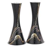 Zion Judaica Marbel - Juego de 2 portavelas de Metal marmoleado Moderno, Forma de Reloj de Arena de 6.75 Pulgadas, se Adapta a Velas cónicas/Shabat de 7/8 Pulgadas de Grosor, Regalo para Boda judía