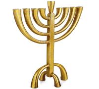 Zion Judaica Menorá clásica de transición con moderno acabado de hierro crudo elegante vela Menorá se adapta a velas estándar Hanukkah contemporáneas Hanukkiah - Oro