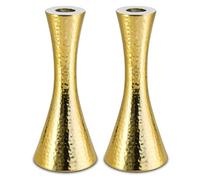 Zion Judaica Shabbos - Juego de 2 portavelas de metal martillado dorado moderno para velas cónicas gruesas de 7/8 pulgadas y velas de Shabat, juego de portavelas decorativos para Pascua