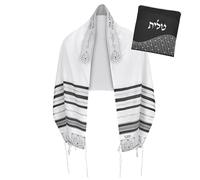 Zion Judaica Tallit - Bufanda de oración con bolsillo de talit, certificado Kosher Talis Gadol con importación certificada Tzitzita Israel, Negro/Plateado, 91.44 cm x 182.88 cm