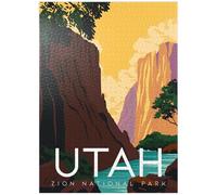 Zion National Park Utah USA Art Deco Style Vintage Poster Ilustración - Rompecabezas premium de 1000 piezas para adultos