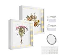 ZIOYA 2 Piezas Marcos con Profundidad 20x20cm + 2 Luces Led 1M Marco de Fotos 3D para Llenar Profundidad para Objetos de hasta 3 cm Marcos para Cuadros 3D para Flor Manualidades Fotos Regalo de Boda