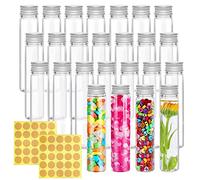 ZIOYA 24 Piezas Tubos de Ensayo de Plástico Transparente 110 ML con 2 Pegatina Tubos de Prueba de Plastico con Tapa para Caramelos Flores Perlas Sales de Baño