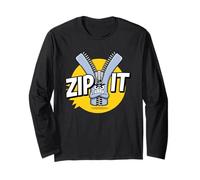 Zip It Sassy Sarcástico Diciendo Rude Shup Up Zipper Juego de Palabras Manga Larga