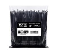 Zip Ties 8 inch Black Zip Ties 1000 Pack, Wire Ties with 50lb Tensile Strength, UV Resistant Cable Ties, Self-locking Plastic Ties for Indoor and Outdoor Use, by Tantti.