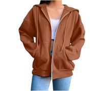 Zip Up Hoodies for Women Fall Casual Long Sleeve Sweatshirts 2025 Lightweight Comfort Soft Plus Size Jackets (Brown,XXL)