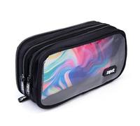 ZIPIT Half & Half Pencil Case | Large Capacity Pencil Pouch | Pencil Bag for School, College and Office (Black)