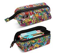 ZIPIT Lenny Estuche Escolar para Lápices de Gran Capacidad, Doodles | Portatodo lavable para 55 bolígrafos y lápices, también funciona como neceser de maquillaje y organizador de viaje