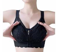 ZipLacy Zip up Bra, Sanrah Ultra Soft Front Zip Wireless Lifting Bras, Powerful Support Comfy Bra for Everyday (Black,34)