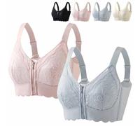 ZipLacy Zip up Bra, Sanrah Ultra Soft Front Zip Wireless Lifting Bras, Powerful Support Comfy Bra for Everyday (2PCS-F,44)