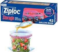 Ziploc Bolsas de almacenamiento de alimentos de un galón, parte inferior de pie, fáciles de llenar, 42 unidades