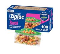 Ziploc Bolsas de aperitivos con textura EasyGuide, pequeñas bolsas de almacenamiento de plástico con tecnología Grip 'N Seal, 108 bolsas en total