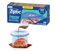 Ziploc Bolsas de congelación de almacenamiento de alimentos galón, diseño abierto con fondo de pie, fácil de llenar, 66 bolsas en total