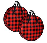 Zippered Wreath Bag -Twin Pack Storage Tote, Sturdy Handle Design, Space Saving Advantage | Secure Ornament Storage Purpose For Dorm Room Home Garage Attic Application Holiday Organization Support