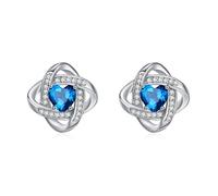 ZIPPICE Pendientes de tuerca de plata de ley 925 con piedra natal de marzo, aguamarina, nudo celta, piedra natal, regalos de cumpleaños para mujeres y madres