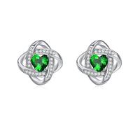 ZIPPICE Pendientes de tuerca de plata de ley 925 con piedra natal de mayo, color verde esmeralda, nudo celta, joyería de regalo de cumpleaños para mujeres y madres