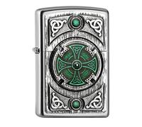 Zippo 16400 - Mechero, Color Cromo, Cromado, Satin Finish (Celtic Green Cross), 5.8 x 3.8 x 1.8 cm