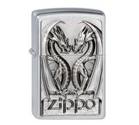 Zippo 2002728 - Mechero Don Relieve de Dragones, Brushed Chrome - Twins Dragon Heart