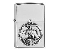 ZIPPO 2007130 - Emblema de tiburón Cromado Satinado - Mechero de Gasolina Recargable en Caja de Regalo