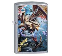 ZIPPO - An'Zippo Anne Stokes - Mechero de Bolsillo Chapado en Cromo con diseño de Dragonesne Stokes - Street Chrome - Mechero para tormentas, Recargable, en Caja de Regalo
