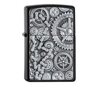 Zippo Diseño de Engranaje - Black Matte - Emblem Attached - Mechero, rellenable, en una Caja de Regalo de halta Calidad, Black Matte - New Gear Wheel