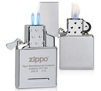 Zippo Encendedor a Prueba de Viento - Acabado Cromo Cepillado - Set de Regalo con Inserto de Butano de Doble Llama - Recargable - Reutilizable - Caja de Regalo - Hecho en EEUU