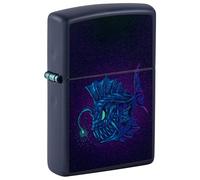 Zippo Encendedor a Prueba de Viento - Angler Fish - Acabado Azul Marino Mate, Efecto Luz Negra - Recargable - Reutilizable - Diseño a Prueba de Viento - Caja de Regalo Hecho en EEUU