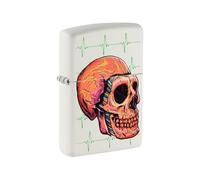 Zippo Encendedor a Prueba de Viento - Cráneo Cyberpunk - Cromo Cepillado - Recargable, Uso de por Vida - Llama Ajustable - Caja Regalo - Metal - Hecho en EEUU, White Matte - Cyber Skull