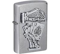Zippo Encendedor a Prueba de Viento - Dead Mans Hand - Acabado Street Chrome con Emblema - Recargable - Reutilizable - Diseño a Prueba de Viento - Caja de Regalo - Hecho en EEUU