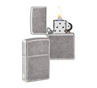 ZIPPO - Diseño con Llama de Zippo - Antique Silver - Laser Engrave - Mechero, rellenable, en una Caja de Regalo de halta Calidad