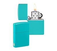 Zippo Diseño con Llama de Zippo Flat Turquoise - Laser Engrave - Mechero, rellenable, en una Caja de Regalo de halta Calidad, Flat Turquoise - No Logo