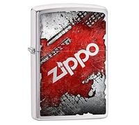 Zippo Encendedor a Prueba de Viento - Diseño de Logo en Plata - Cromo Cepillado con Color Image - Recargable - Reutilizable - Diseño a Prueba de Viento - Caja de Regalo - Hecho en EEUU