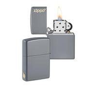 Zippo Encendedor a Prueba de Viento - Diseño de Logo y Llama - Gris Mate - Recargable - Reutilizable - Diseño a Prueba de Viento - Caja de Regalo Hecho en EEUU - Exclusivo en Amazon