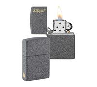 Zippo Encendedor a Prueba de Viento - Diseño de Logo y Llama - Iron Stone - Recargable - Reutilizable - Diseño a Prueba de Viento - Caja de Regalo Hecho en EEUU - Exclusivo en Amazon