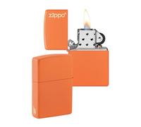ZIPPO - Logotipo de Zippo y diseño de Llama - Orange Matte - Laser Engrave - Mechero, rellenable, en una Caja de Regalo de halta Calidad