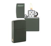 Zippo Encendedor a Prueba de Viento - Diseño de Logo y Llama - Verde Mate - Recargable - Reutilizable - Diseño a Prueba de Viento - Caja de Regalo Hecho en EEUU - Exclusivo en Amazon