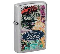 Zippo Encendedor a Prueba de Viento - Diseño Ford - Street Chrome, Color Image - Recargable - Reutilizable - Caja de Regalo Incluida - Hecho en EEUU