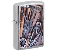 Zippo Encendedor a Prueba de Viento - Diseño Herramientas - Cromo Cepillado - Recargable - Reutilizable - Caja de Regalo Incluida - Hecho en EEUU