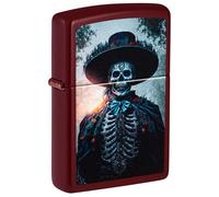 Zippo Encendedor a Prueba de Viento - Diseño Hombre del Día de los Muertos - Merlot - Recargable - Reutilizable - Caja de Regalo Incluida - Hecho en EEUU
