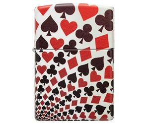 Zippo Encendedor a Prueba de Viento - Diseño Naipes - Acabado Blanco Mate e Impresión a 540° Color - Recargable - Reutilizable - Diseño a Prueba de Viento - Caja de Regalo - Hecho en EEUU