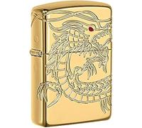 Zippo Encendedor 16400, color cromado, cromado, Armor High polish Gold Plate with Epoxy Inlay (Dragon Multi Cut ), 6.0 x 4.0 x 2.0 cm