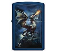 Zippo Encendedor a Prueba de Viento - Dragon Design de Anne Stokes - Acabado Mate Azul Marino - Recargable - Reutilizable - Diseño a Prueba de Viento - Caja de Regalo - Hecho en EEUU