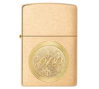 Zippo Encendedor a Prueba de Viento - Emblema Acuario, Zodiaco - Acabado en Latón Cepillado - Recargable - Reutilizable - Caja de Regalo Hecho en EEUU - Exclusivo de Amazon