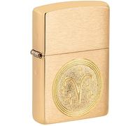 Zippo Encendedor a Prueba de Viento - Emblema Aries, Zodiaco - Acabado en Latón Cepillado - Recargable - Reutilizable - Caja de Regalo Hecho en EEUU - Exclusivo de Amazon