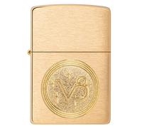 Zippo Encendedor a Prueba de Viento - Emblema Capricornio, Zodiaco - Acabado en Latón Cepillado - Recargable - Reutilizable - Caja de Regalo Hecho en EEUU - Exclusivo de Amazon