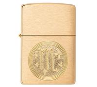 Zippo Encendedor a Prueba de Viento - Emblema Escorpio, Zodiaco - Acabado en Latón Cepillado - Recargable - Reutilizable - Caja de Regalo Hecho en EEUU - Exclusivo de Amazon