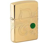 Zippo -Fleu De-lis Design, Multicut, Armor High Polish Brass - Mechero, rellenable, en una Caja de Regalo (49108)