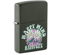 Zippo Windproof Lighter - Happy Design Green Matte - Refillable for Lifetime Use - Gift Box - Metal Construction - Made in USA