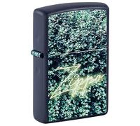 Zippo Encendedor a Prueba de Viento - Hoja e Inscripción - Marino Mate, Color Image - Recargable - Reutilizable - Caja de Regalo Incluida - Hecho en EEUU